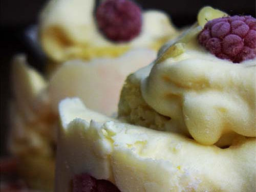 A lemon and raspberry ice-cream cake.