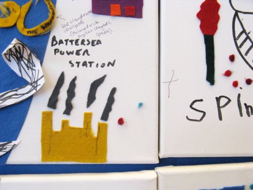 Close-up of the felt map, showing Battersea Power Station.